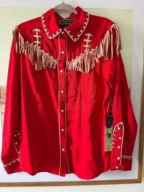 BNWT Double D Ranchwear “Rodeo & Rhinestones” Western Fringe Snap Shirt - Large